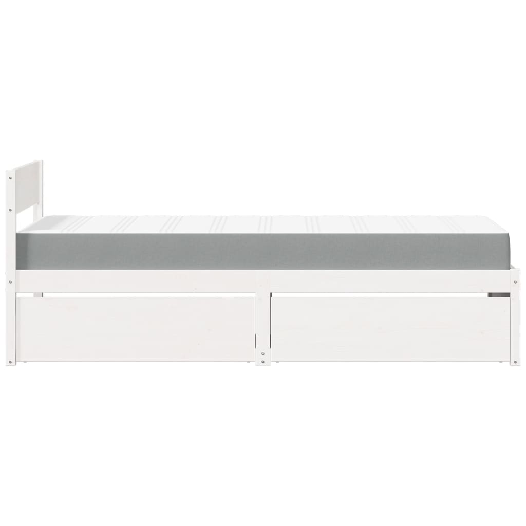 Letto Cassetti e Materasso Bianco 90x190 cm Legno Massello Pino - homemem39