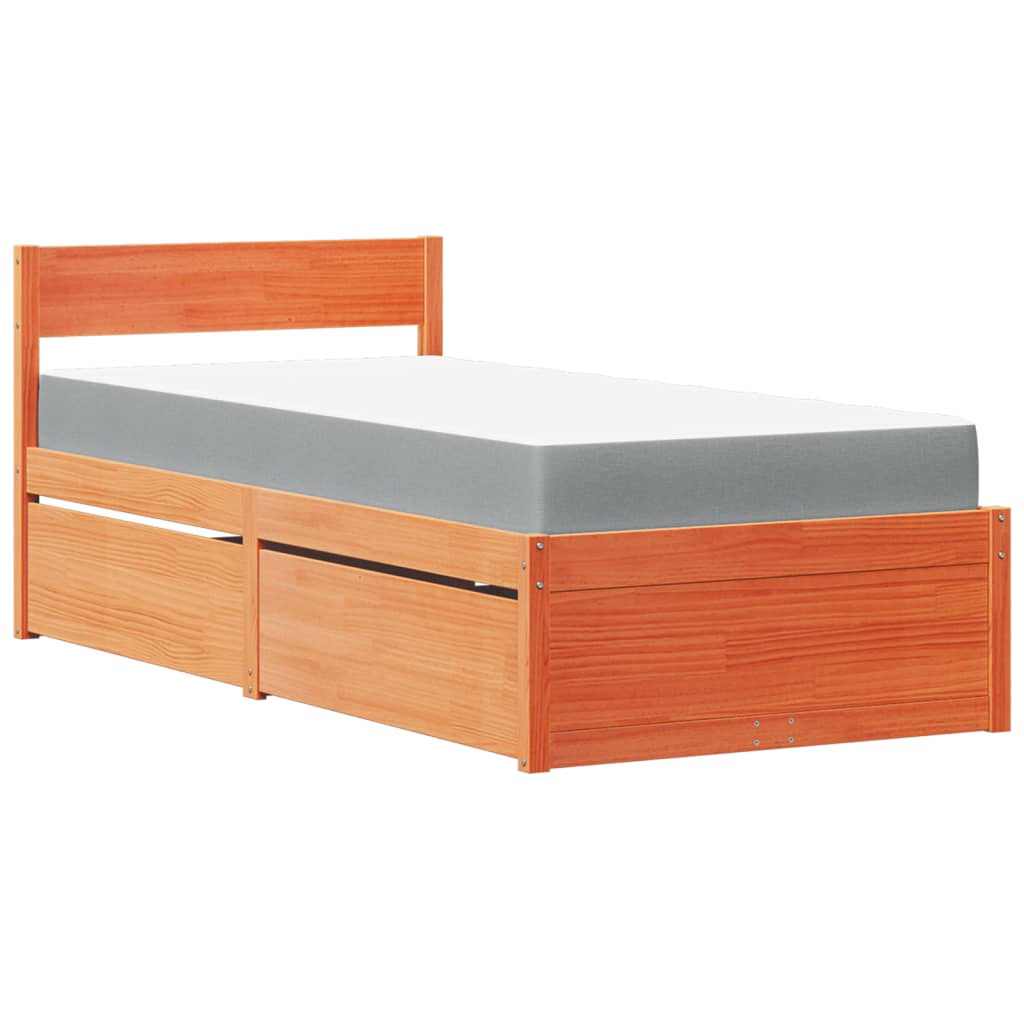 Letto Cassetti e Materasso Marrone Cera 90x190cm Massello Pino - homemem39