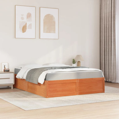 Letto con Materasso Marrone Cera 160x200cm Legno Massello Pino | homemem39