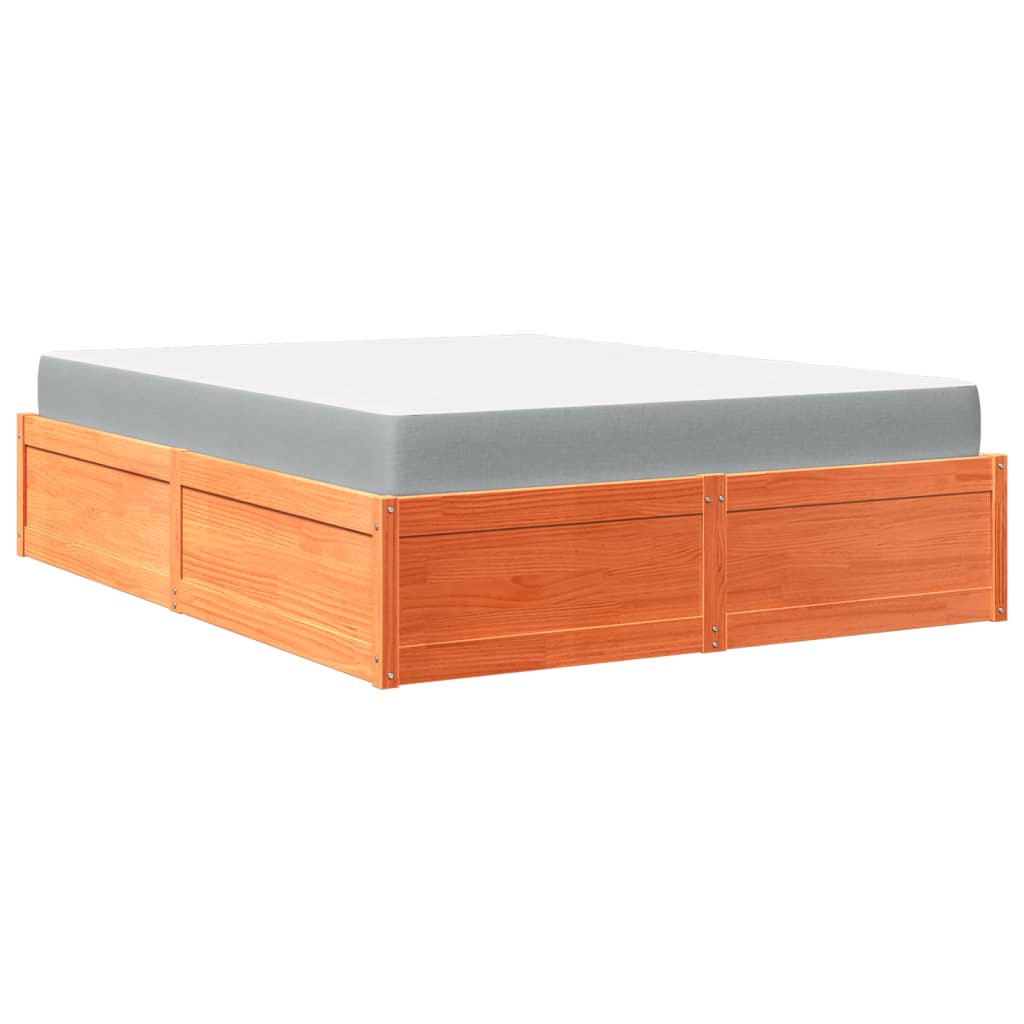 Letto con Materasso Marrone Cera 160x200cm Legno Massello Pino | homemem39