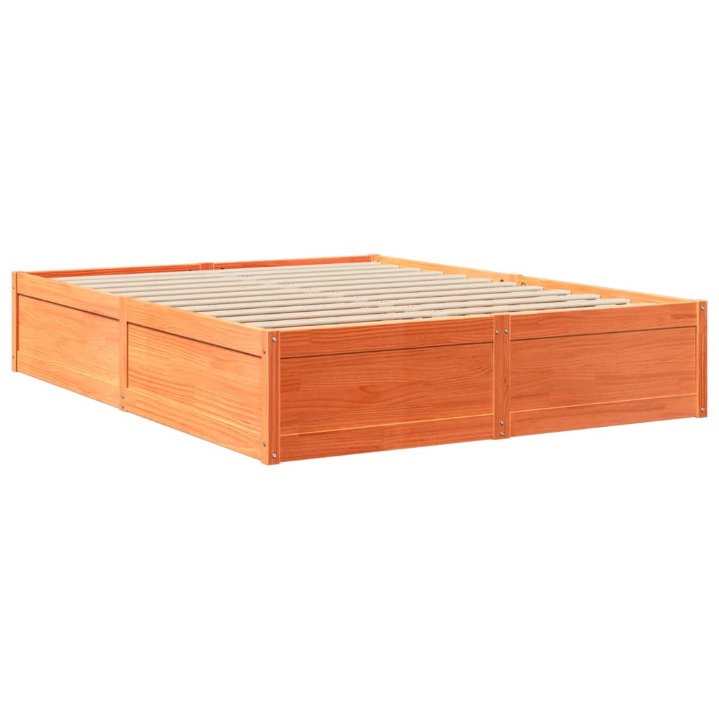 Letto con Materasso Marrone Cera 160x200cm Legno Massello Pino