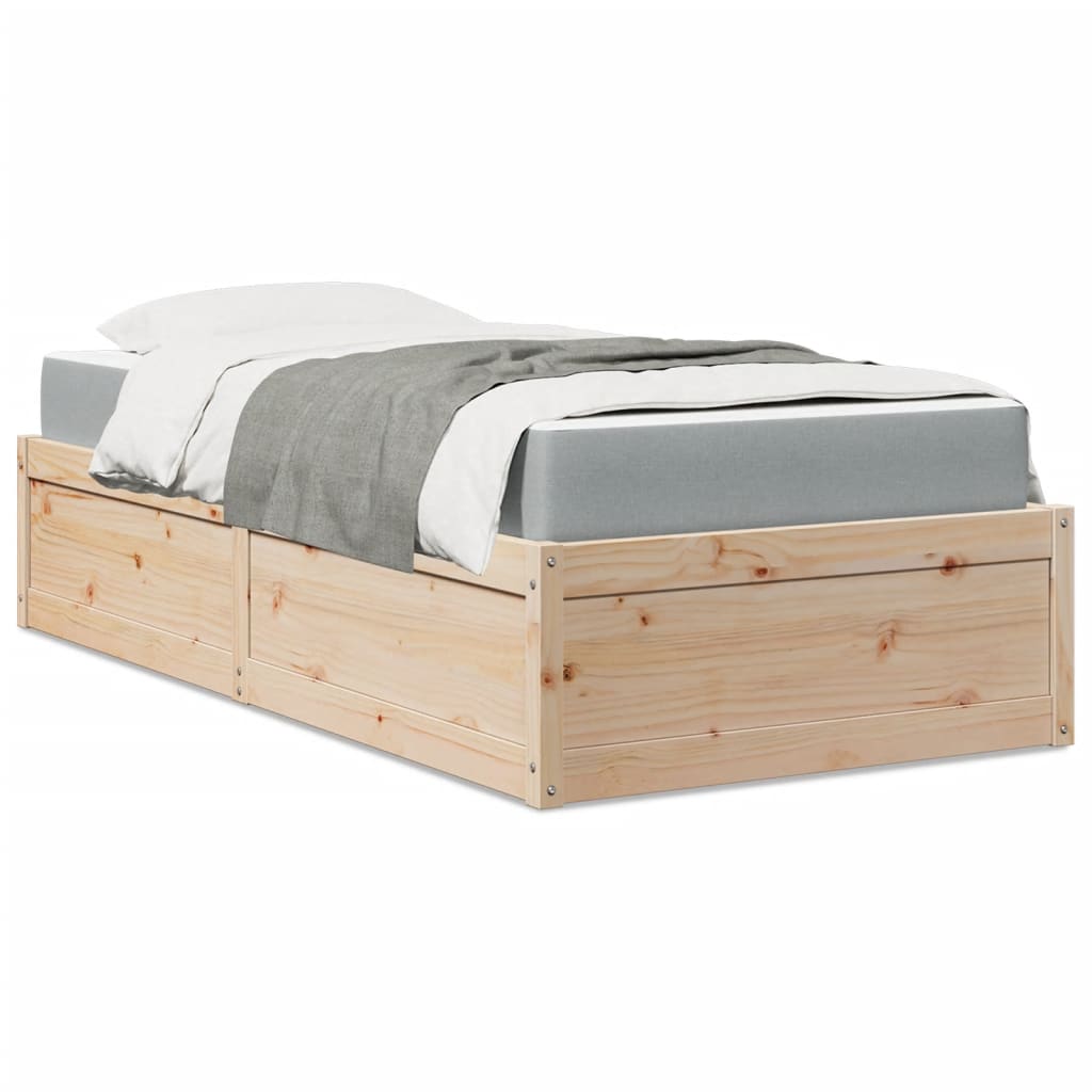 Letto con Materasso 90x200 cm in Legno Massello di Pino - homemem39