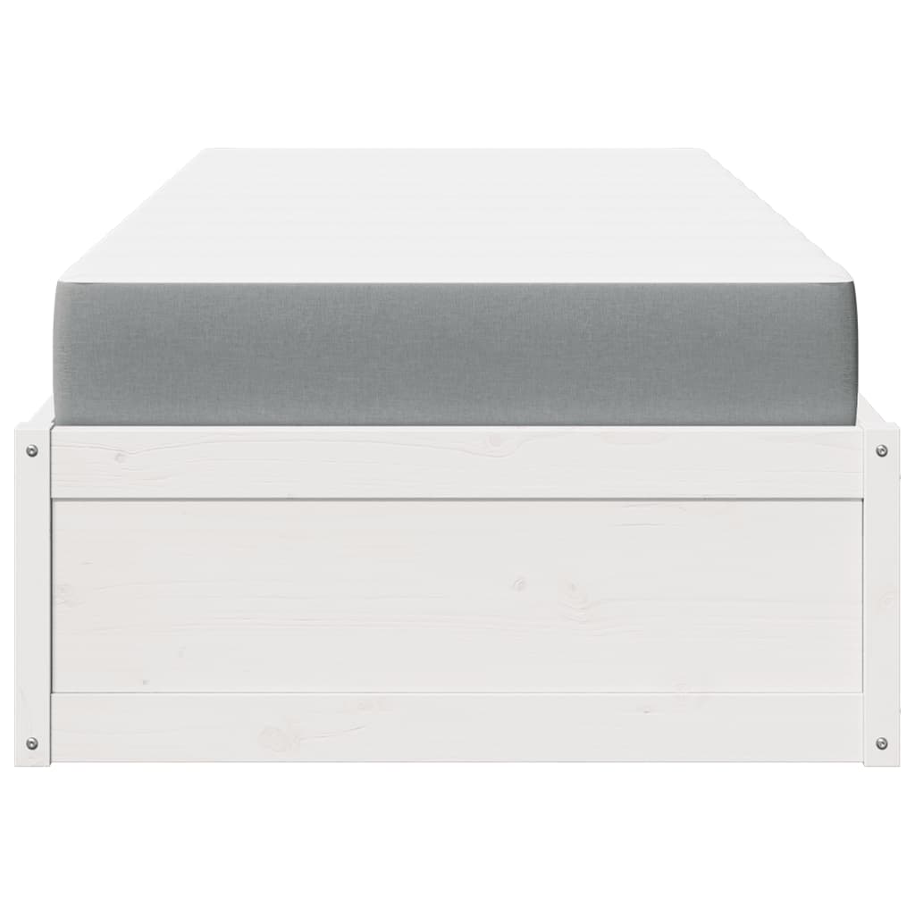 Letto con Materasso Bianco 90x200 cm in Legno Massello di Pino