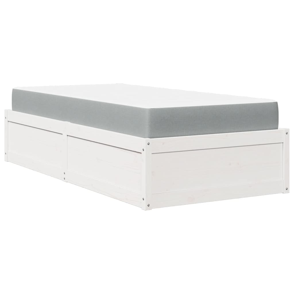 Letto con Materasso Bianco 90x200 cm in Legno Massello di Pino