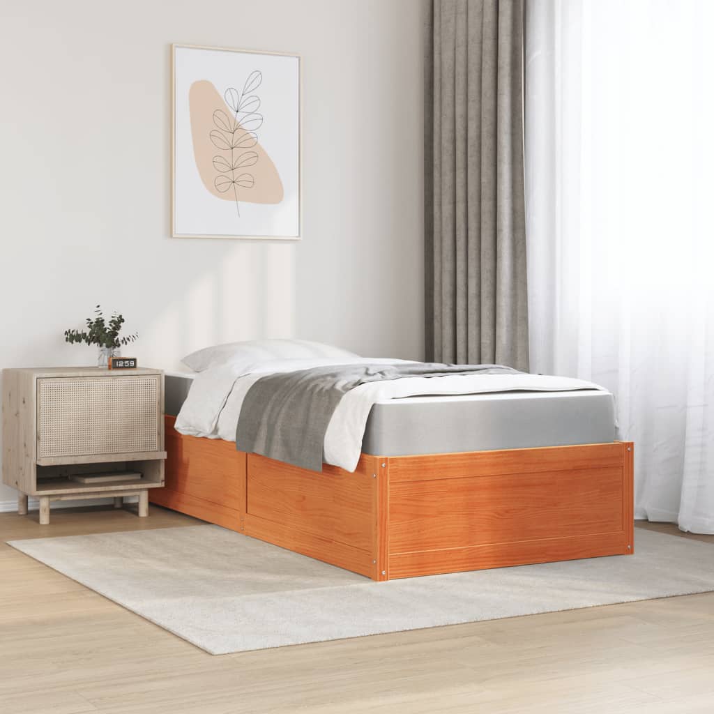 Letto con Materasso Marrone Cera 90x200cm Legno Massello Pino - homemem39