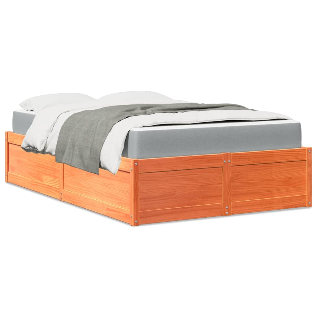 Letto con Materasso Marrone Cera 140x190cm Legno Massello Pino | homemem39