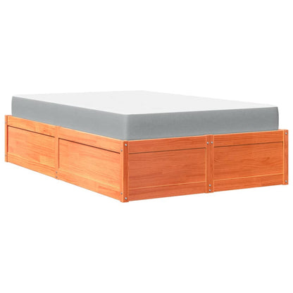 Letto con Materasso Marrone Cera 120x190cm Legno Massello Pino
