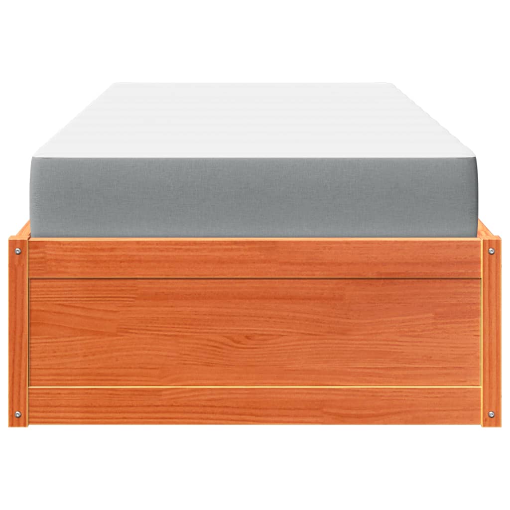Letto con Materasso Marrone Cera 90x190cm Legno Massello Pino