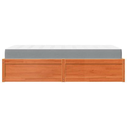 Letto con Materasso Marrone Cera 90x190cm Legno Massello Pino