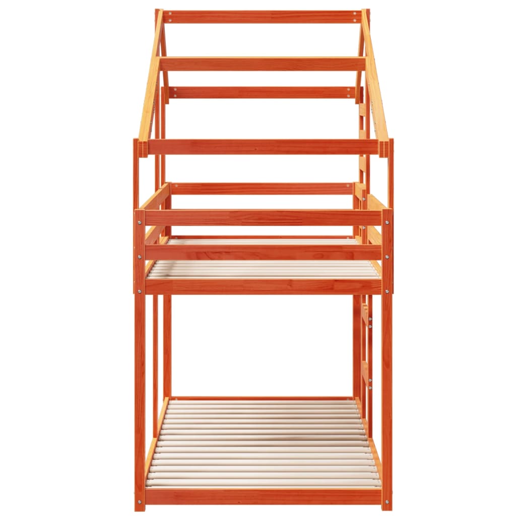 Letto a Castello con Tetto Cera 80x200 cm Legno Massello Pino