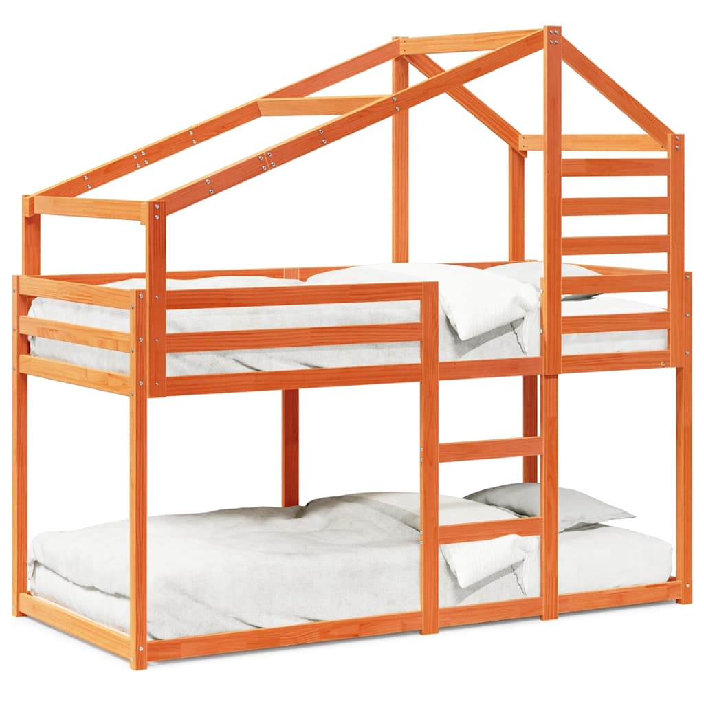 Letto a Castello con Tetto Cera 90x200 cm Legno Massello Pino | homemem39