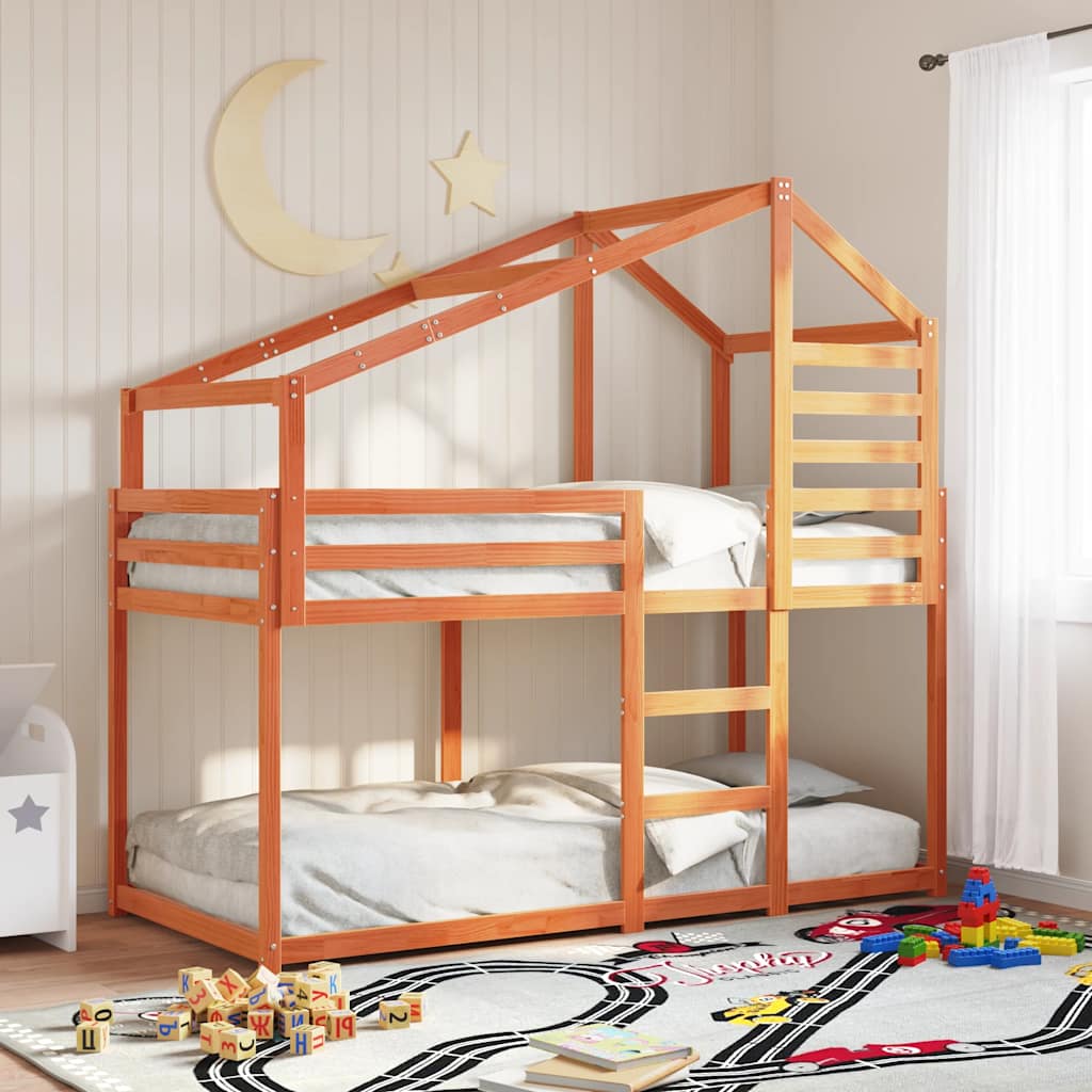 Letto a Castello con Tetto Cera 90x200 cm Legno Massello Pino | homemem39