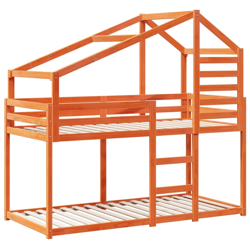 Letto a Castello con Tetto Marrone Cera 90x190 cm Massello Pino | homemem39