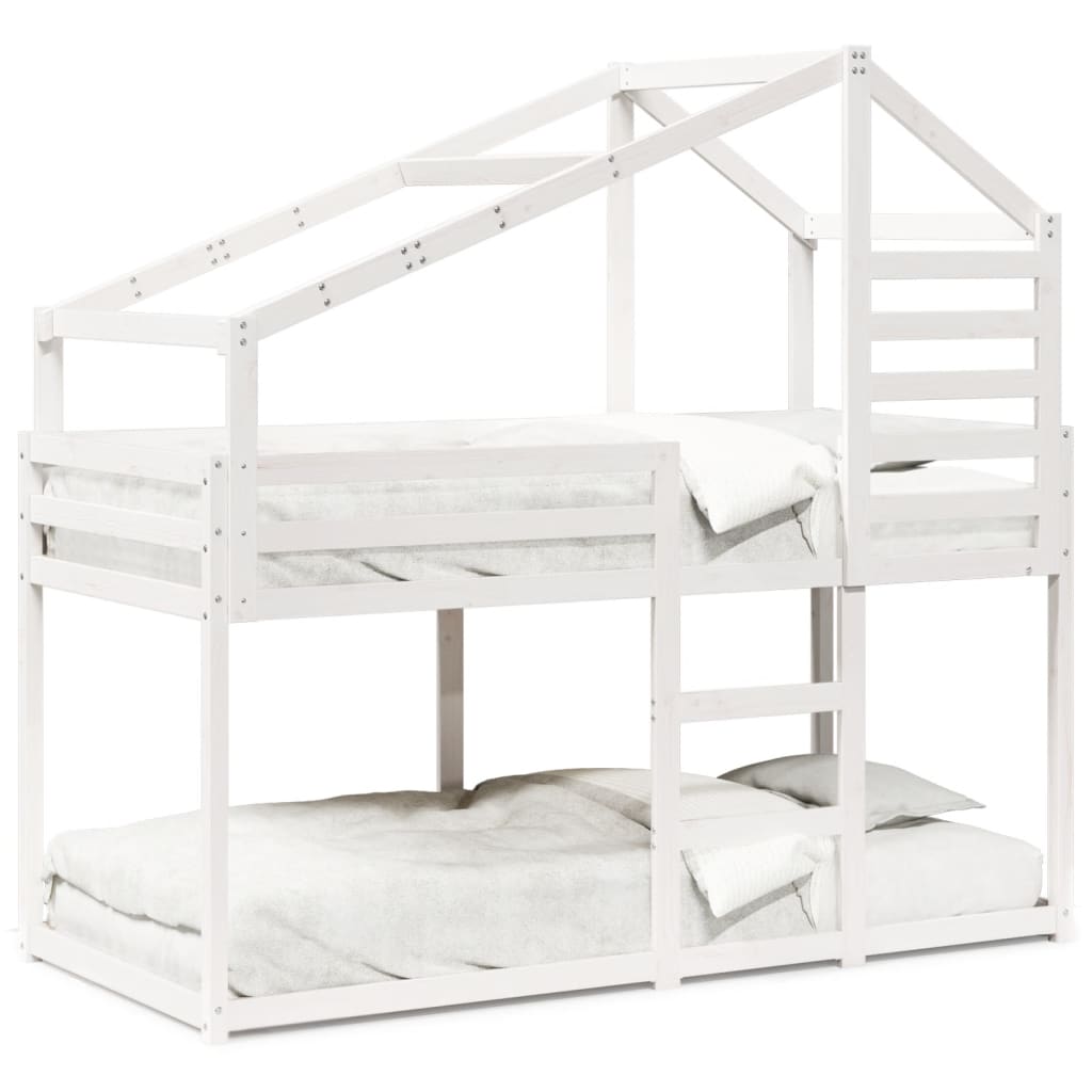 Letto a Castello con Tetto Bianco 75x190 cm Legno Massello Pino - homemem39