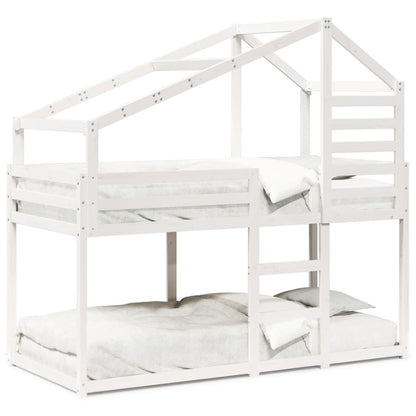 Letto a Castello con Tetto Bianco 75x190 cm Legno Massello Pino - homemem39