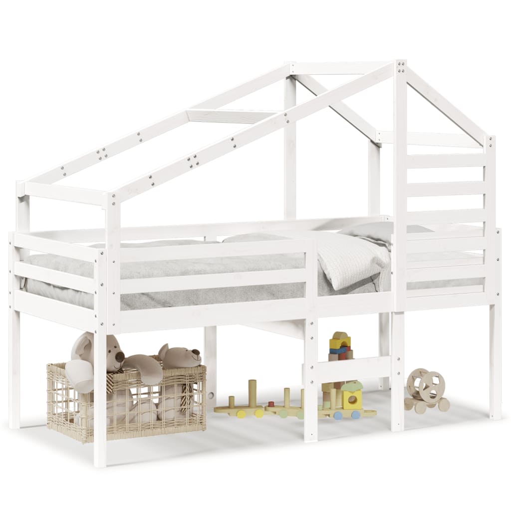 Letto a Soppalco con Tetto Bianco 80x200 cm in Legno di Pino - homemem39