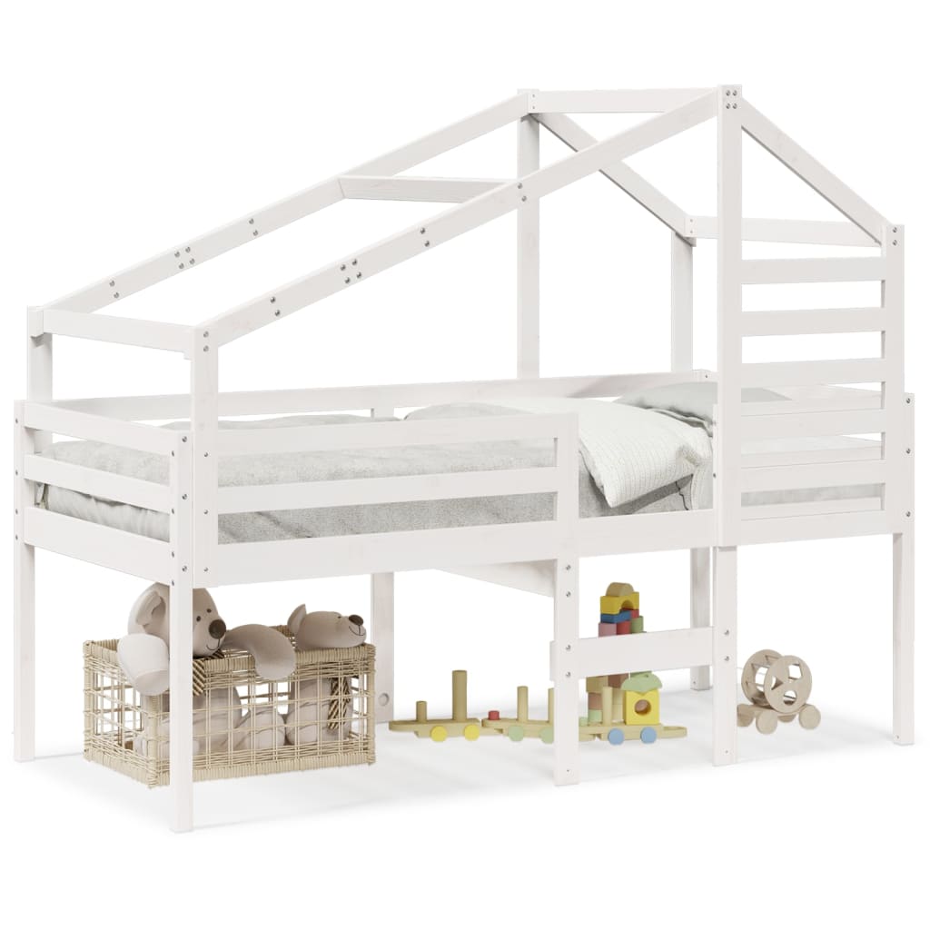 Letto a Soppalco con Tetto Bianco 90x200 cm in Legno di Pino - homemem39