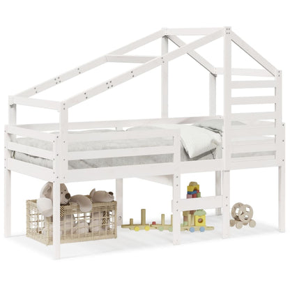 Letto a Soppalco con Tetto Bianco 90x200 cm in Legno di Pino - homemem39