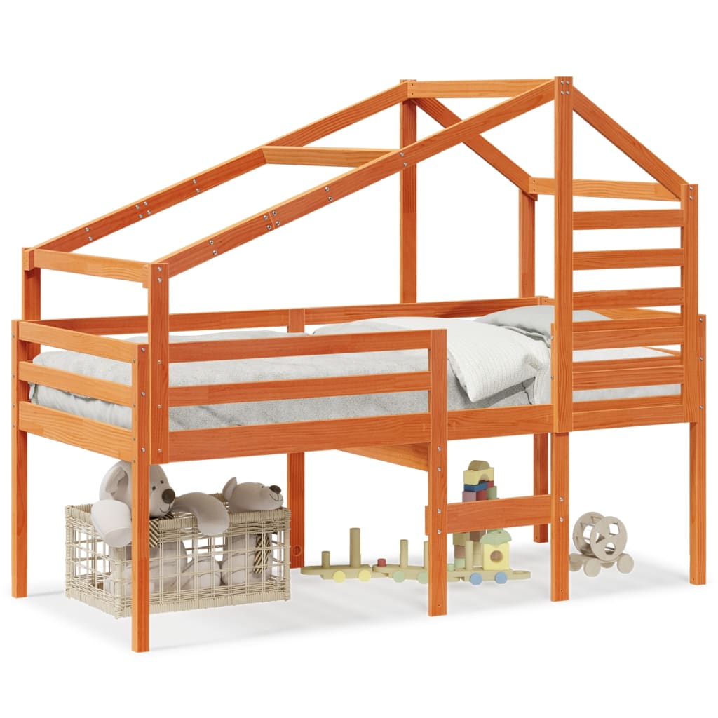 Letto a Soppalco con Tetto Marrone Cera 90x200 cm Legno di Pino - homemem39