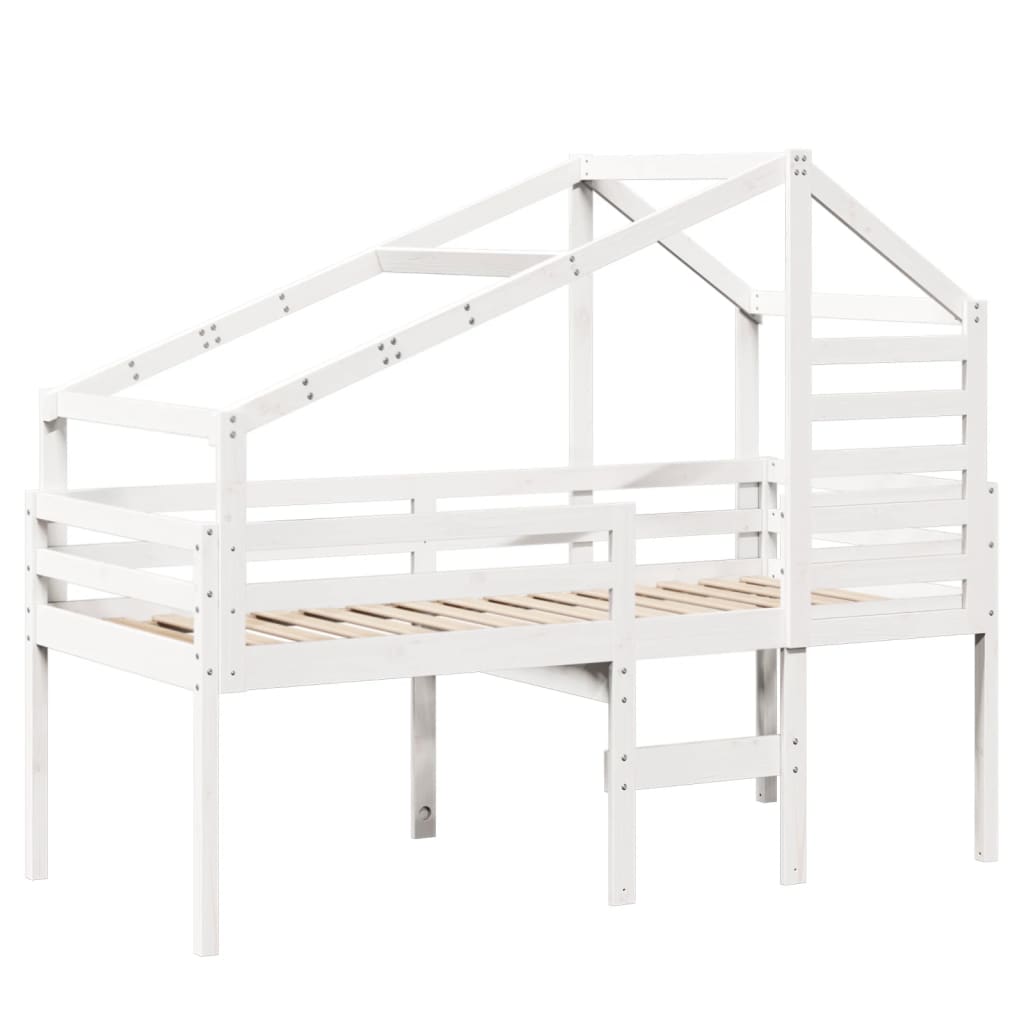 Letto a Soppalco con Tetto Bianco 90x190 cm in Legno di Pino - homemem39
