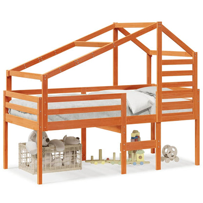 Letto a Soppalco con Tetto Cera 90x190cm Legno Massello di Pino | homemem39