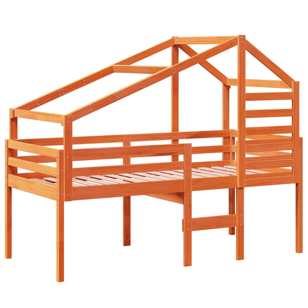 Letto a Soppalco con Tetto Cera 90x190cm Legno Massello di Pino | homemem39