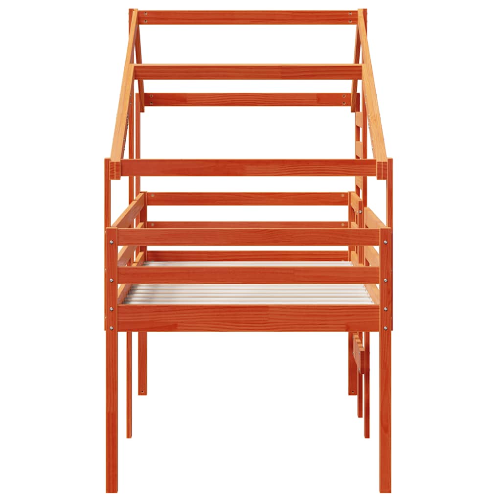 Letto a Soppalco con Tetto Cera 90x190cm Legno Massello di Pino | homemem39