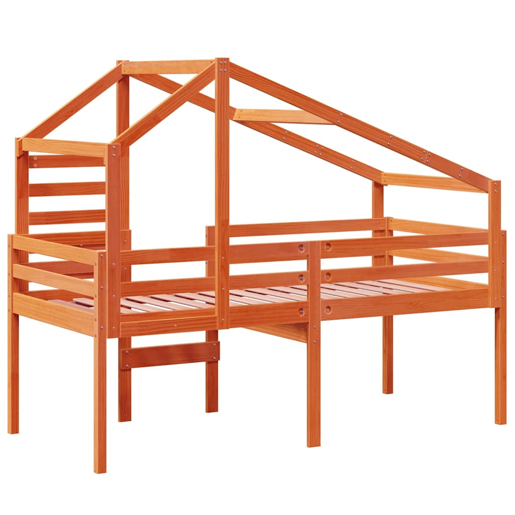 Letto a Soppalco con Tetto Cera 90x190cm Legno Massello di Pino | homemem39