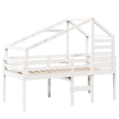 Letto a Soppalco con Tetto Bianco 75x190 cm in Legno di Pino - homemem39
