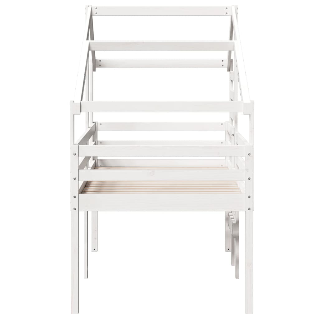 Letto a Soppalco con Tetto Bianco 75x190 cm in Legno di Pino - homemem39