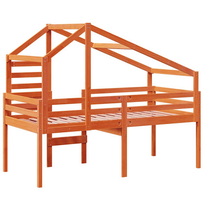 Letto a Soppalco con Tetto Cera 75x190cm Legno Massello di Pino | homemem39