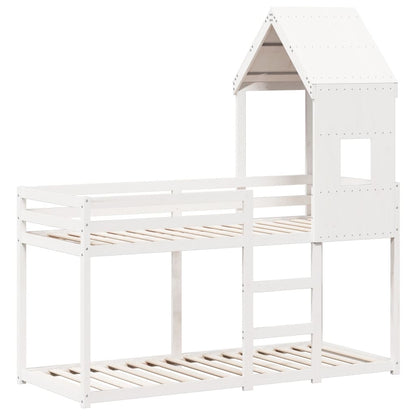 Letto a Castello con Tetto Bianco 80x200 cm Legno Massello Pino - homemem39