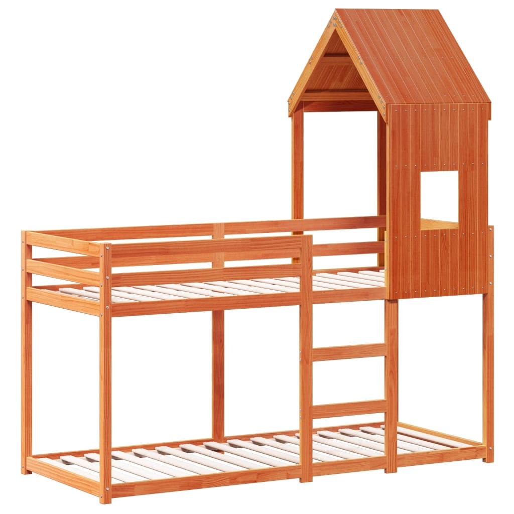 Letto a Castello con Tetto Cera 90x200 cm Legno Massello Pino | homemem39