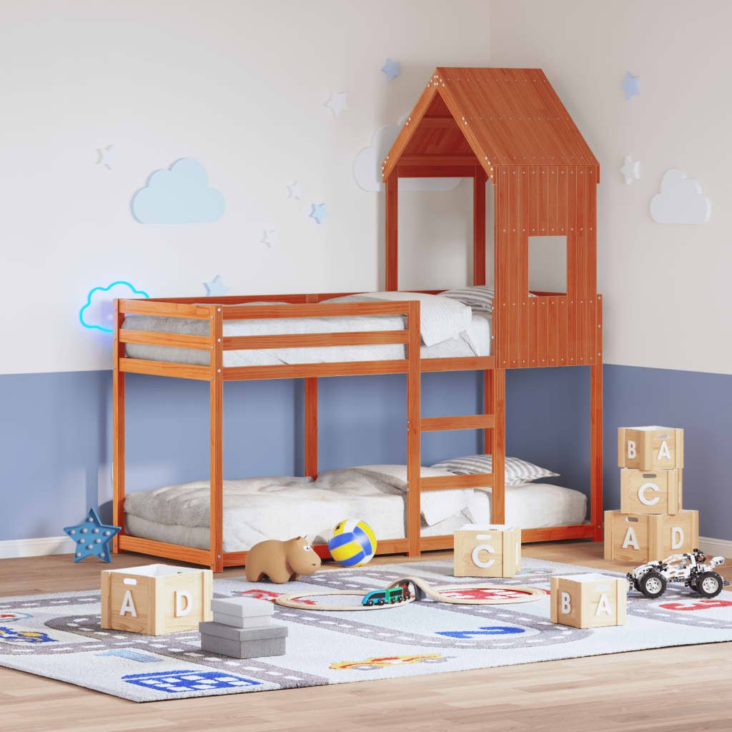 Letto a Castello con Tetto Cera 90x200 cm Legno Massello Pino | homemem39