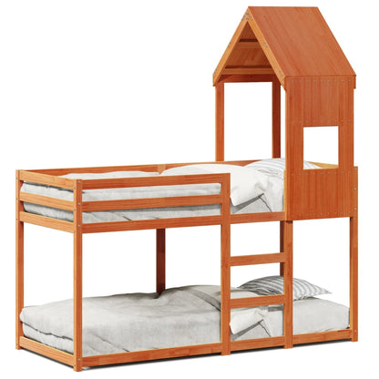 Letto a Castello con Tetto Marrone Cera 90x190 cm Massello Pino | homemem39