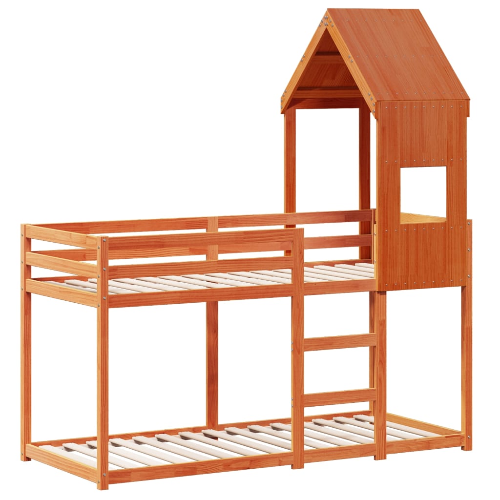 Letto a Castello con Tetto Marrone Cera 90x190 cm Massello Pino | homemem39