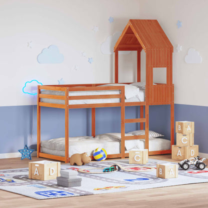Letto a Castello con Tetto Marrone Cera 90x190 cm Massello Pino | homemem39