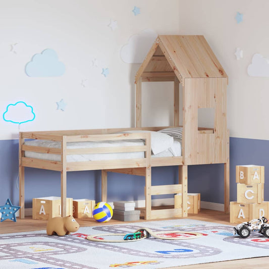 Letto a Soppalco con Tetto 80x200 cm in Legno di Pino | homemem39