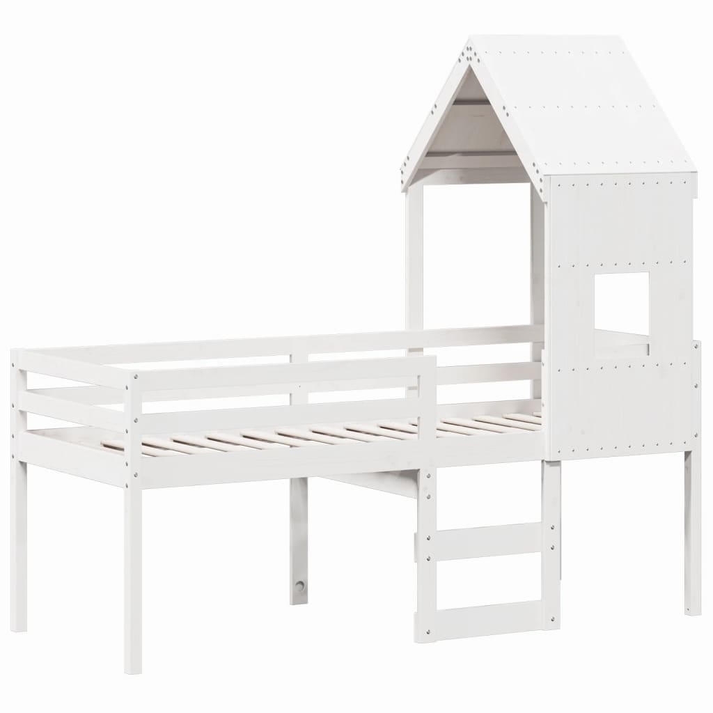 Letto a Soppalco con Tetto Bianco 80x200 cm in Legno di Pino - homemem39
