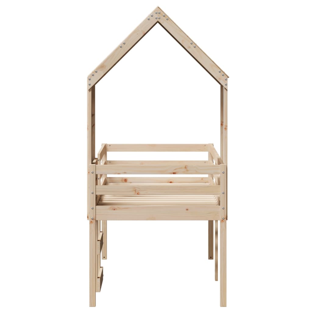 Letto a Soppalco con Tetto 90x200 cm in Legno di Pino - homemem39