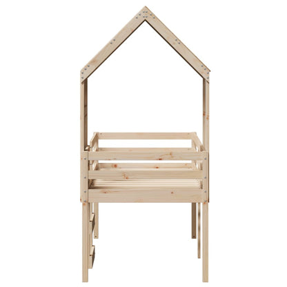 Letto a Soppalco con Tetto 90x200 cm in Legno di Pino - homemem39