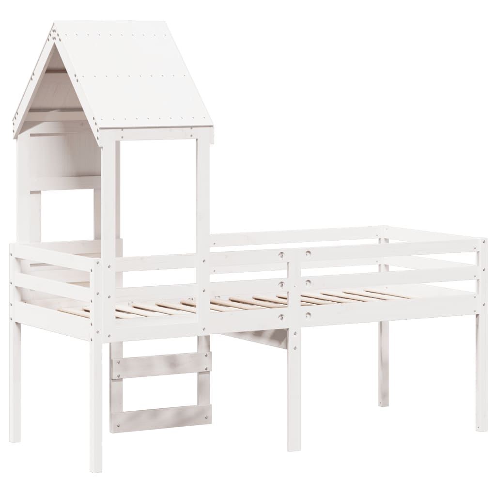 Letto a Soppalco con Tetto Bianco 90x190 cm in Legno di Pino - homemem39