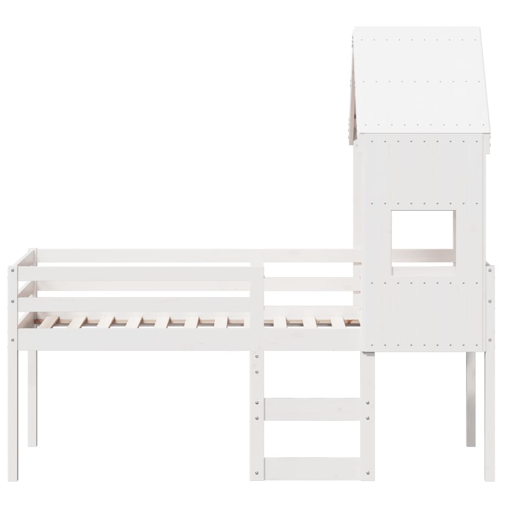 Letto a Soppalco con Tetto Bianco 75x190 cm in Legno di Pino