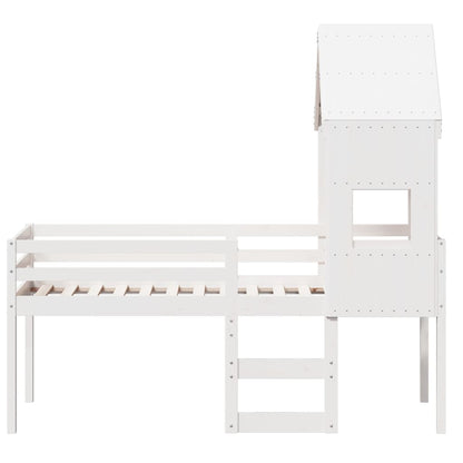 Loft Bed with White Roof 75x190 cm in Pine Wood