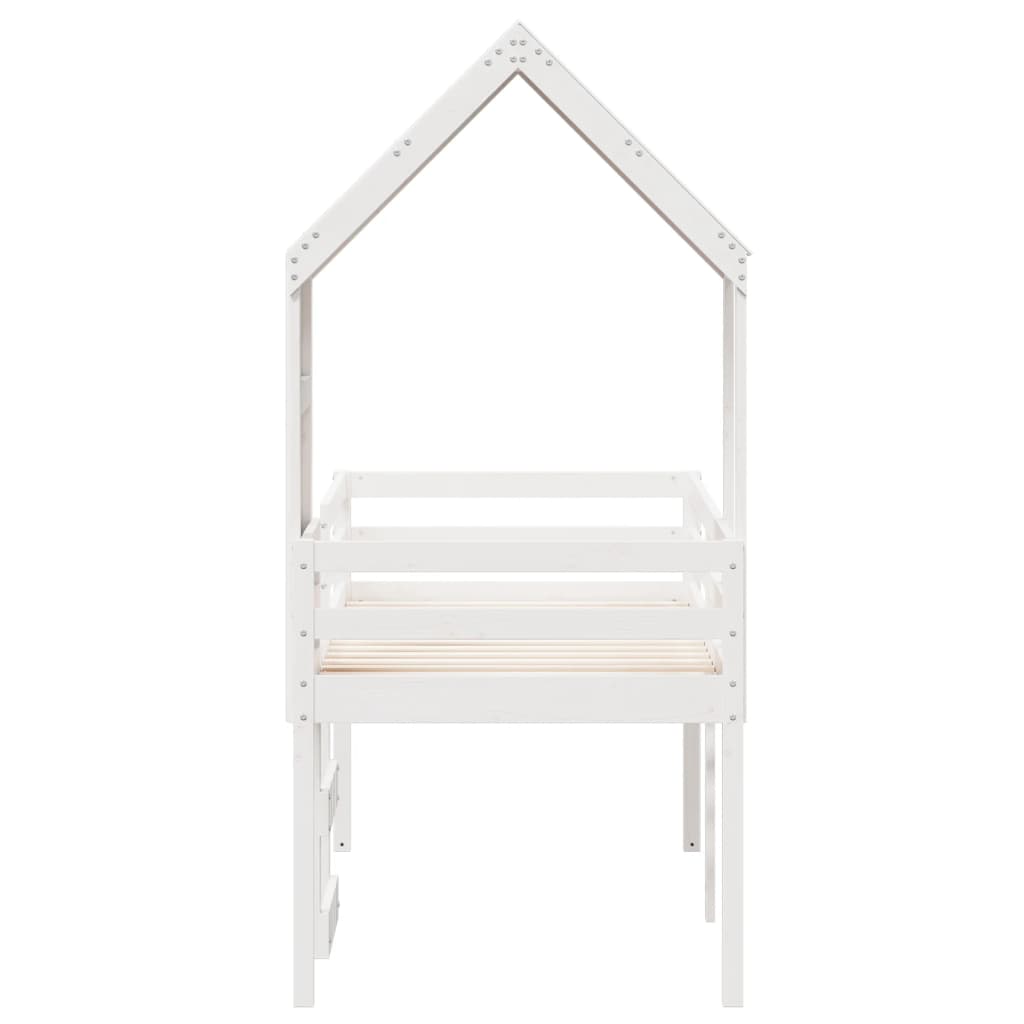 Letto a Soppalco con Tetto Bianco 75x190 cm in Legno di Pino