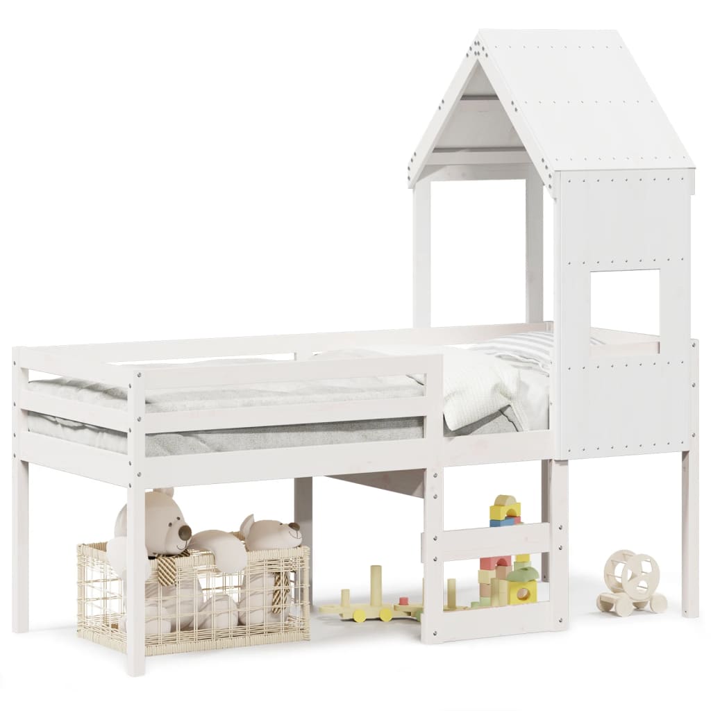 Loft Bed with White Roof 75x190 cm in Pine Wood