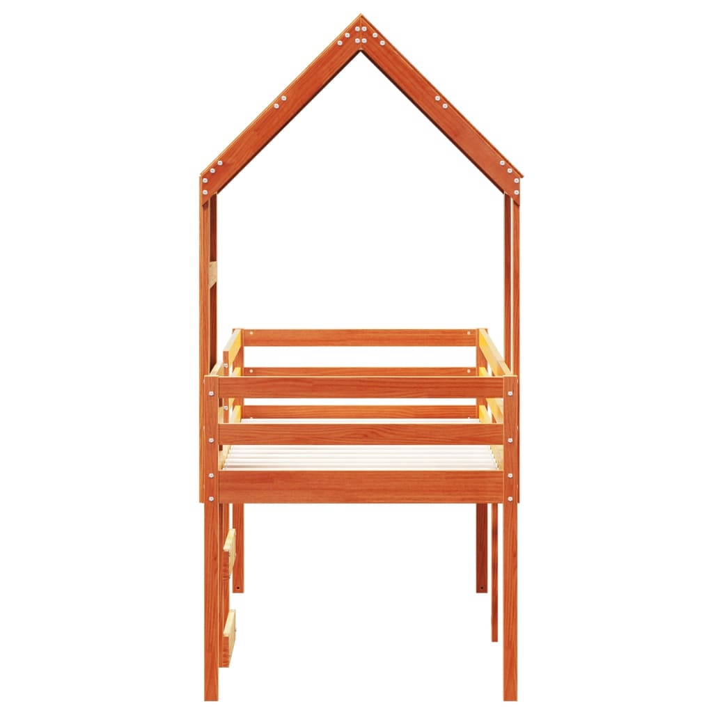 Letto a Soppalco con Tetto Cera 75x190cm Legno Massello di Pino - homemem39