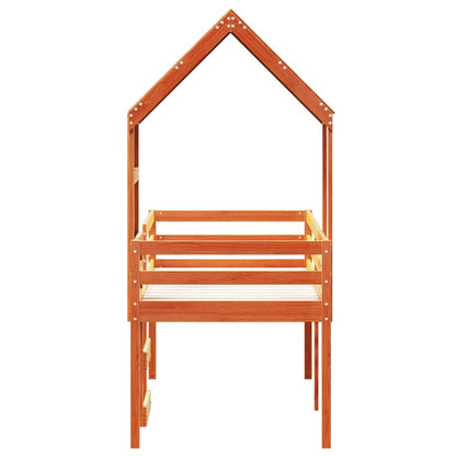 Letto a Soppalco con Tetto Cera 75x190cm Legno Massello di Pino - homemem39