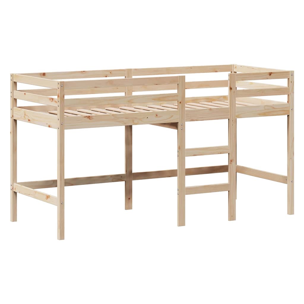 Letto Soppalco con Scala e Tetto 90x190 cm Legno Massello Pino