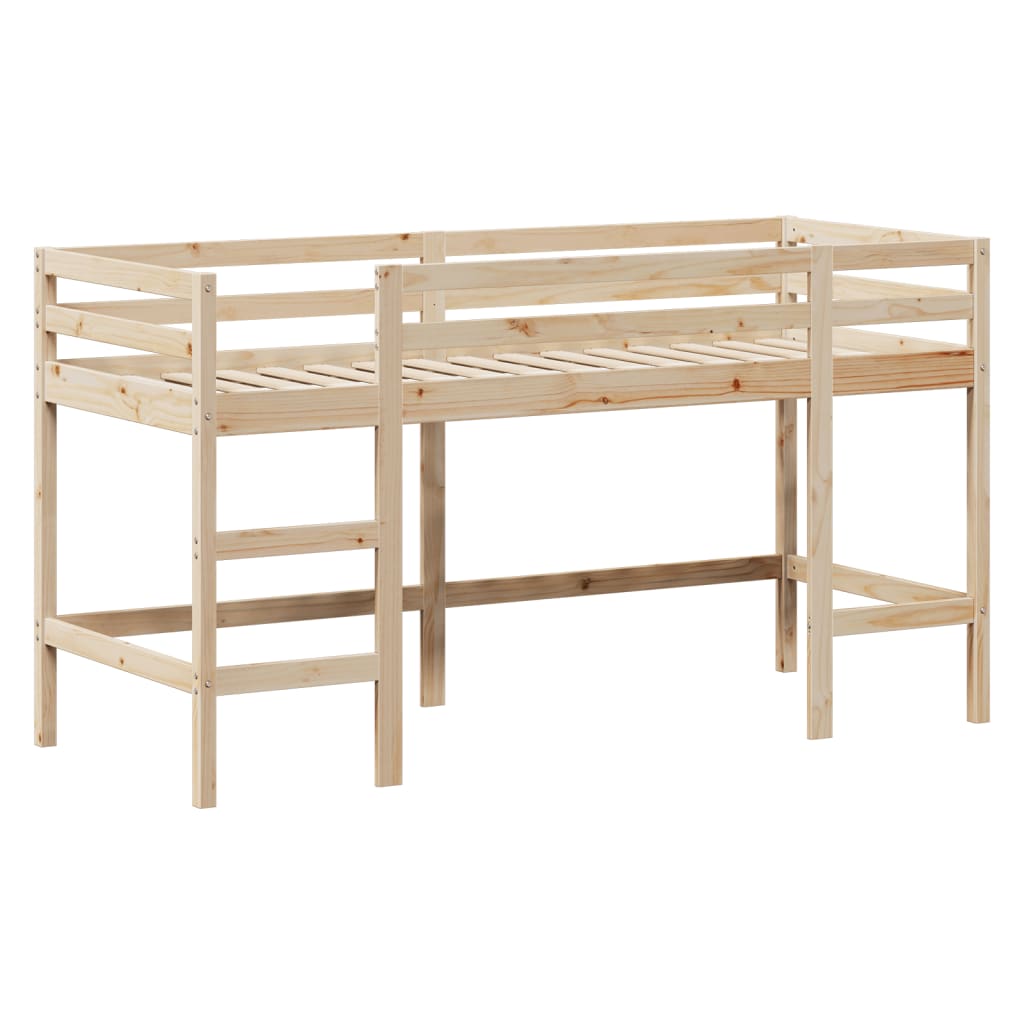 Letto Soppalco con Scala e Tetto 90x190 cm Legno Massello Pino - homemem39